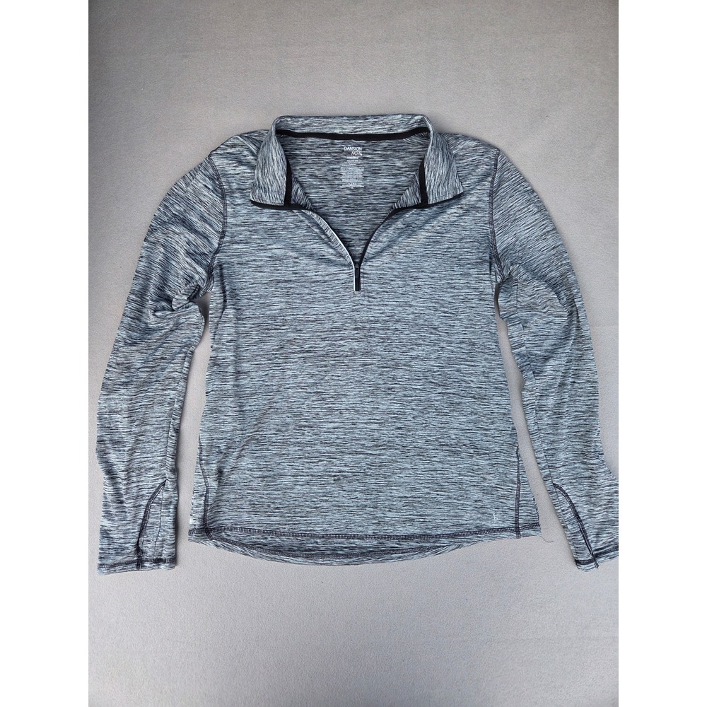 Danskin Now Womens XXL 20 Black Heather Space Dye 1/4 Zip Pullover Thumbholes